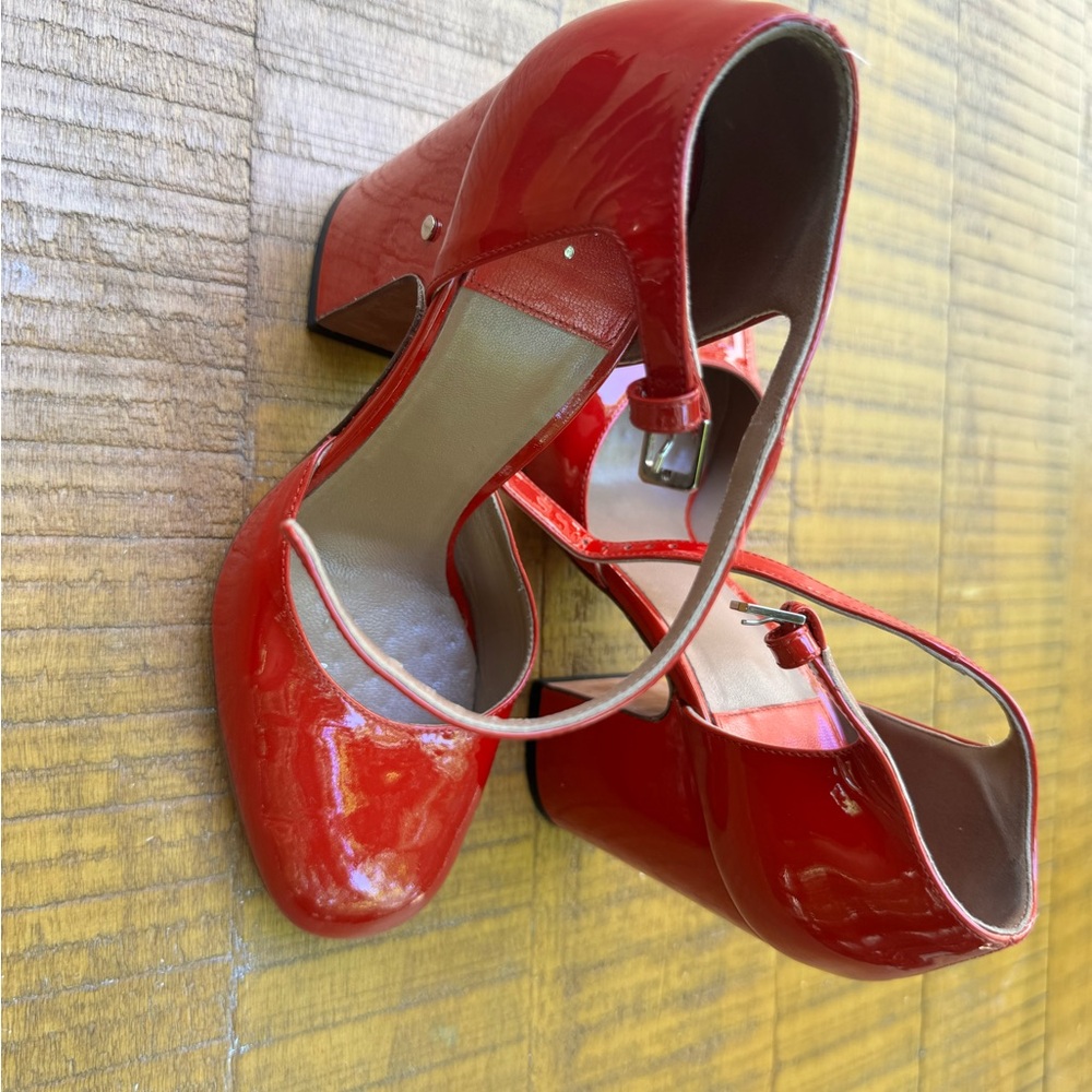 Laurence Dacade Red Patent Mary Jane Block Heels